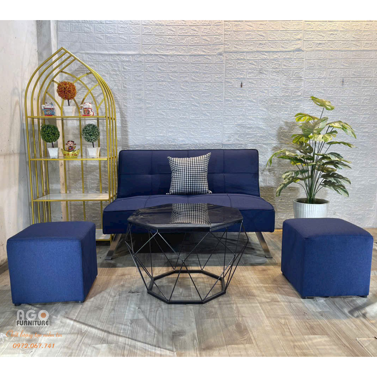 Sofa bed 120 kết hợp bàn trà kim cương | Xanh dương