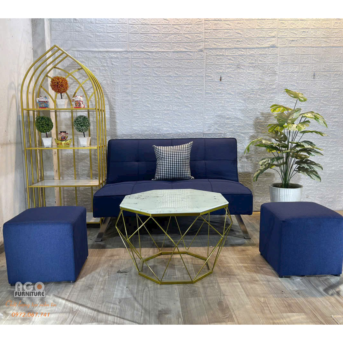 Sofa bed 120 kết hợp bàn trà kim cương | Xanh dương