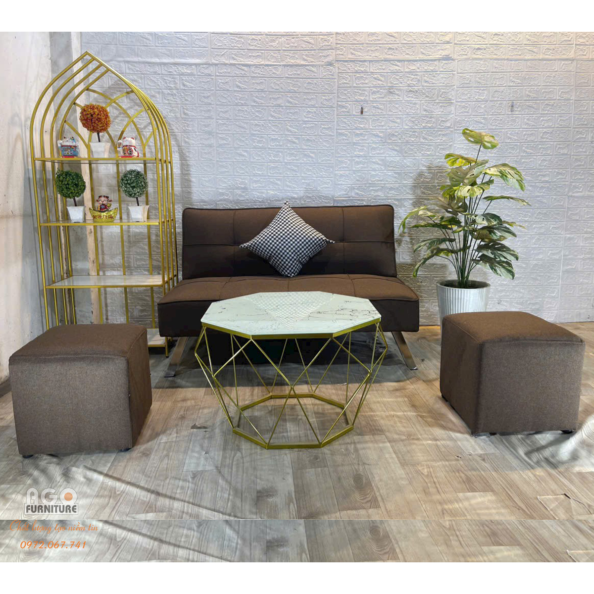 Sofa bed 120 kết hợp bàn trà kim cương