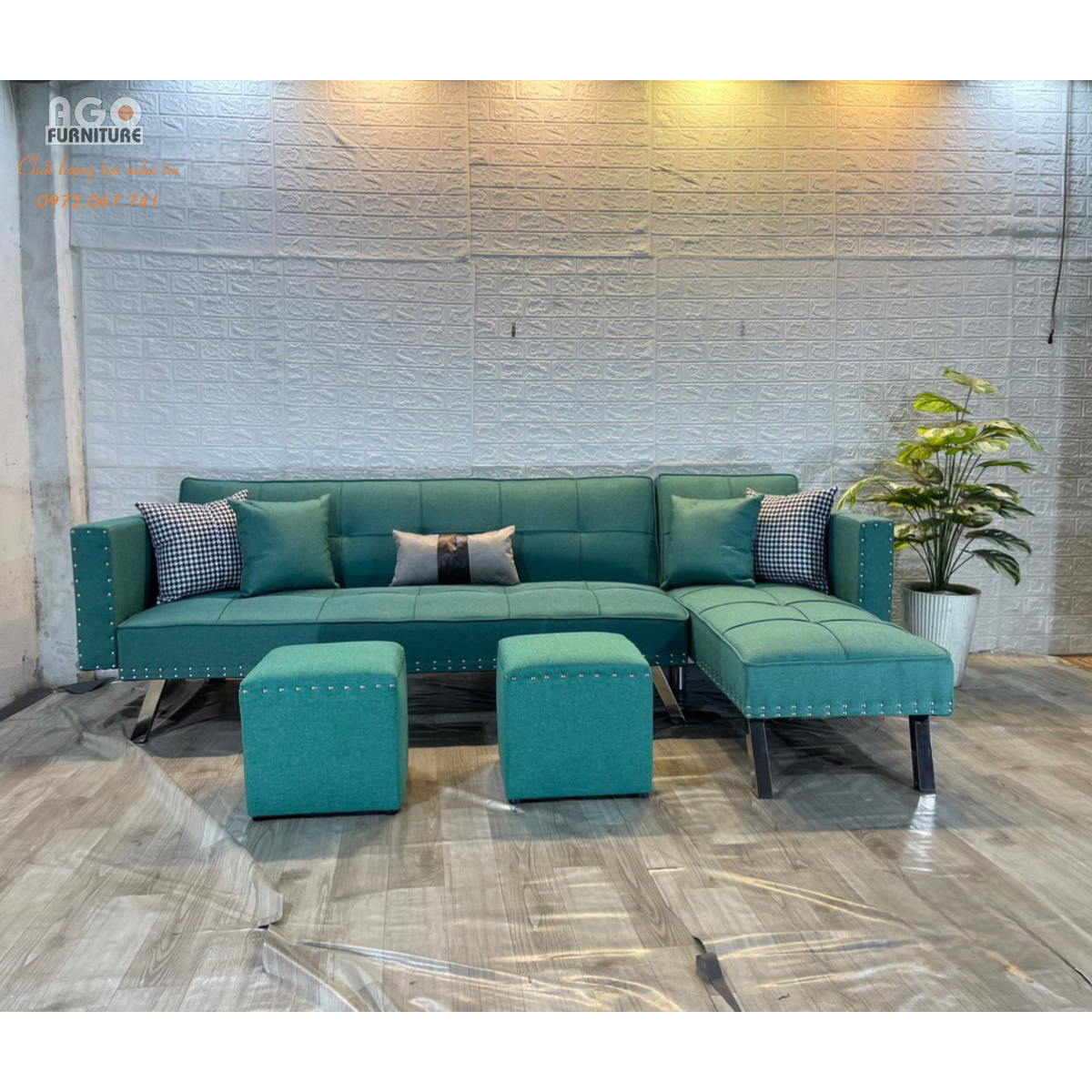 Sofa Cali góc L 140*240 kèm 2 đôn