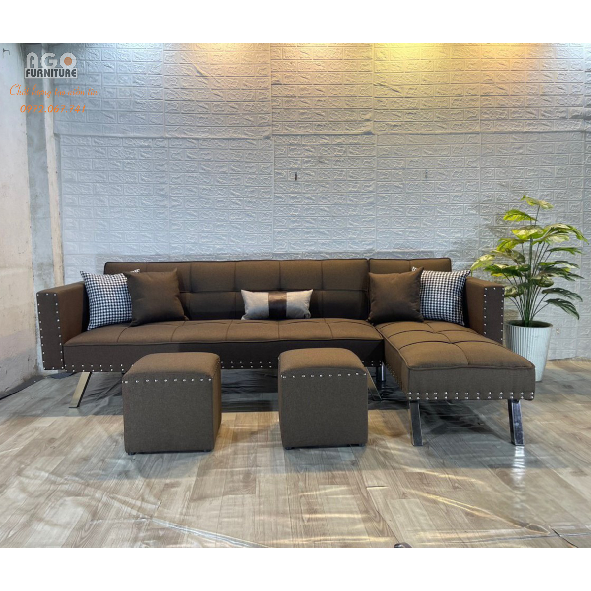 Sofa Cali góc L 140*240 kèm 2 đôn