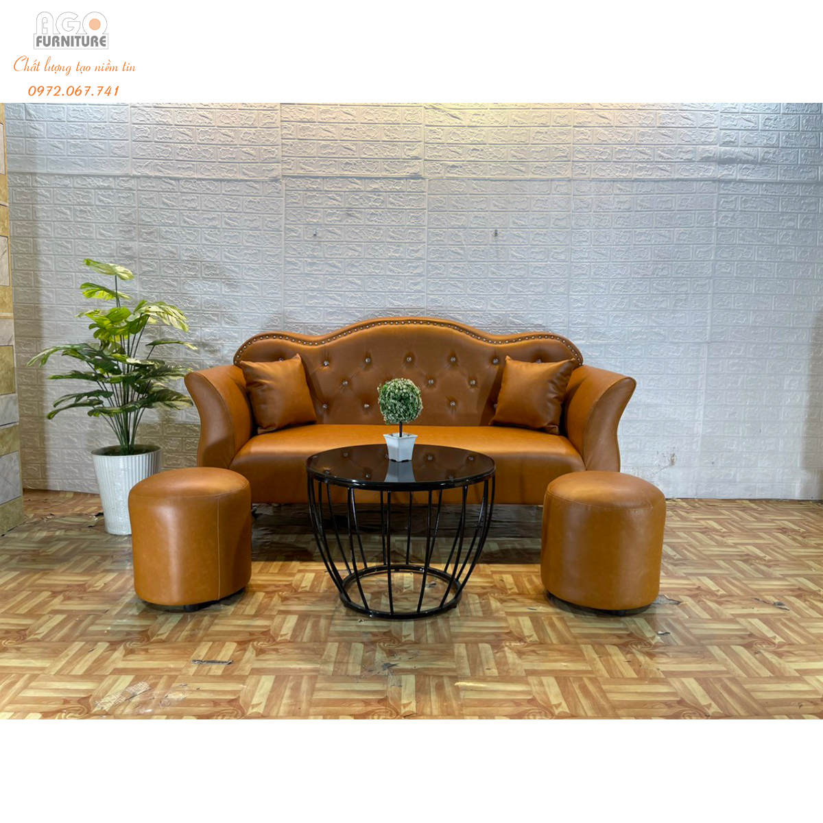 Bộ Sofa Malaysia 180 kết hợp bàn trà Tulip - Vàng