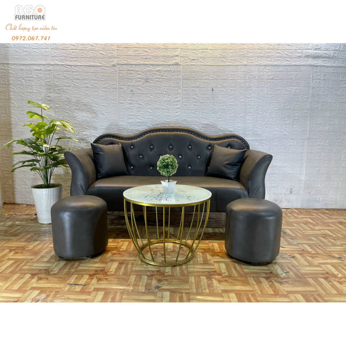 Bộ Sofa Malaysia 180 kết hợp bàn trà Tulip - Đen