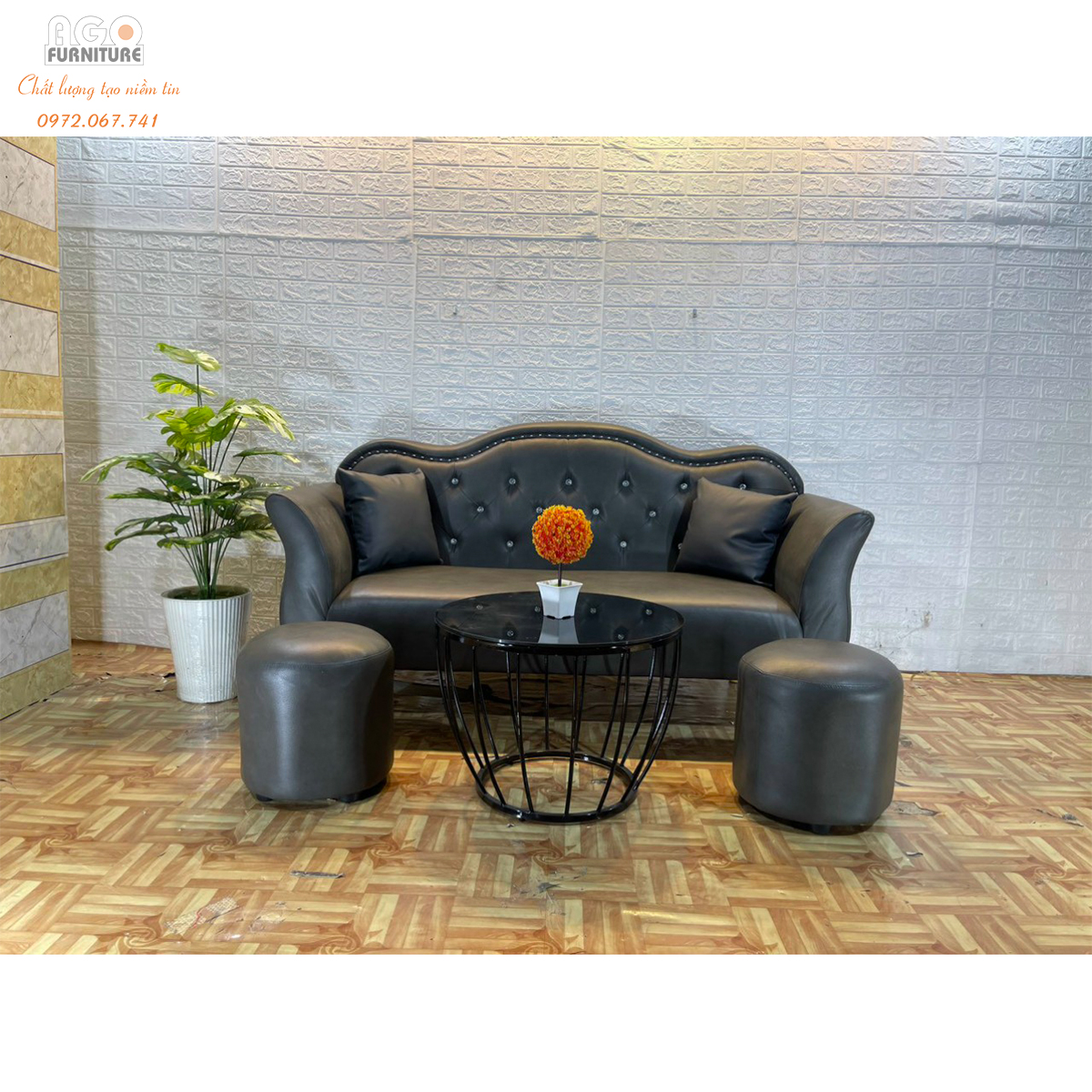 Bộ Sofa Malaysia 180 kết hợp bàn trà Tulip - Đen