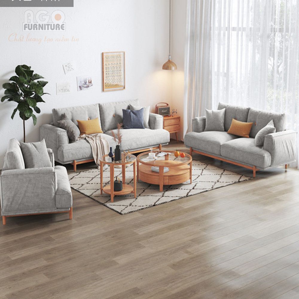 Sofa vải thô gỗ Bắc Âu hiện đại kiểu Nhật Bản | SF - 10