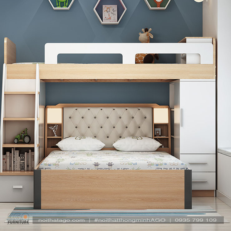 Giường tầng gỗ công nghiệp cao cấp cho bé | KID-GT-56