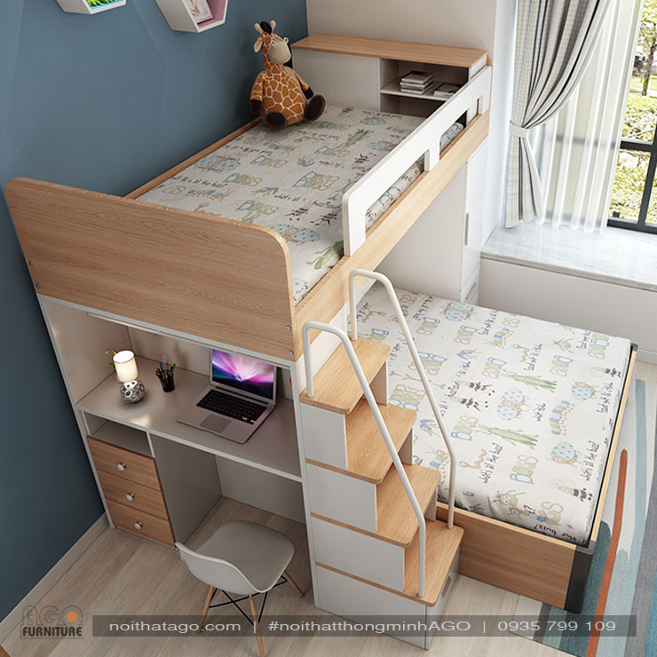 Giường tầng gỗ công nghiệp cao cấp cho bé | KID-GT-56