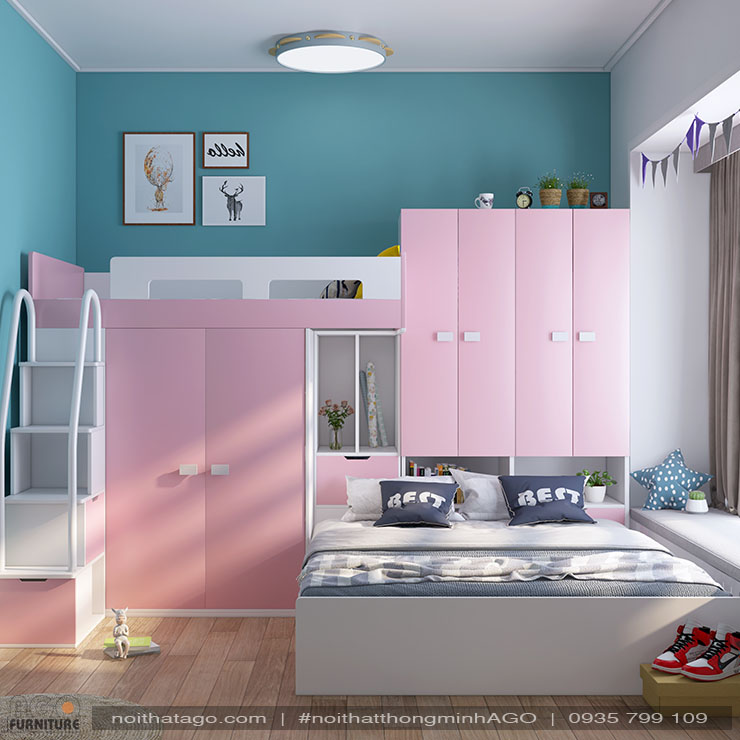 Giường tầng kết hợp tủ quần áo phong cách hiện đại | KID-GT-58