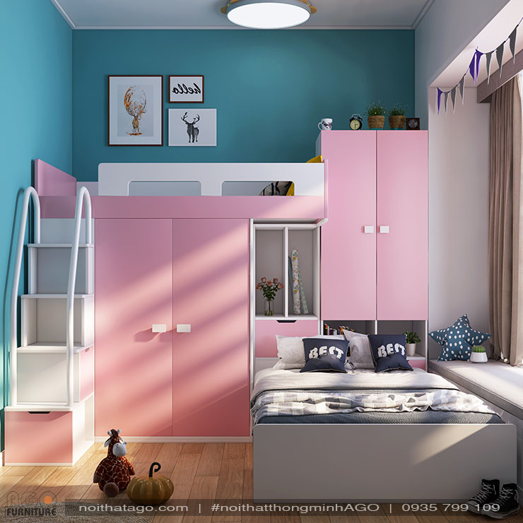 Giường tầng kết hợp tủ quần áo phong cách hiện đại | KID-GT-58